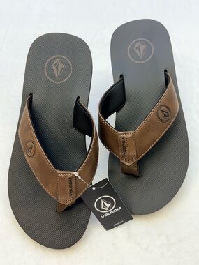 Volcom Men's Brown and Black Casual Thong Flip Flops Sandal